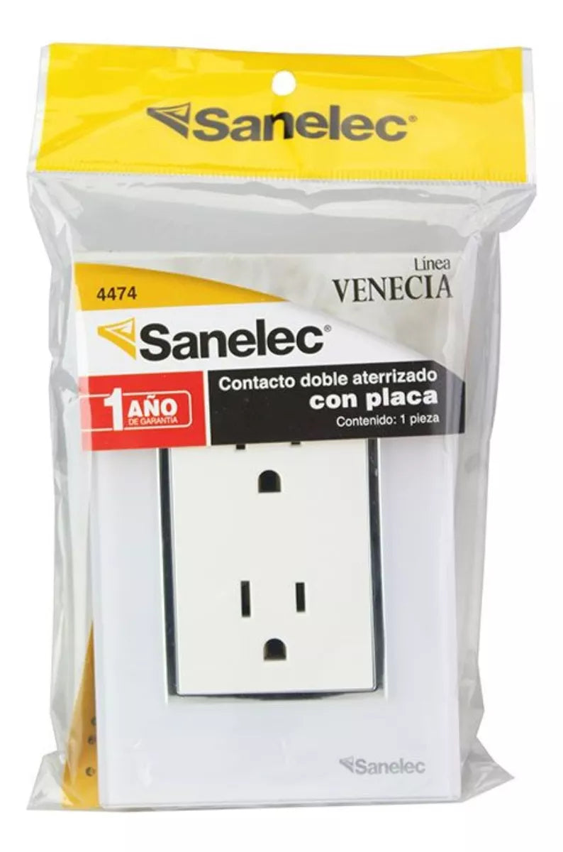 Placa Venecia Sanelec Blanco Doble Contacto 4474