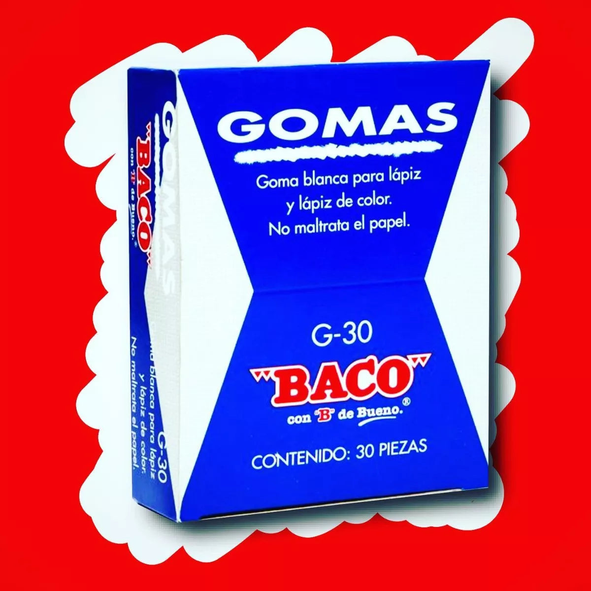 30 Gomas Blancas Plastica Baco Borrador Escolar Lápiz G30