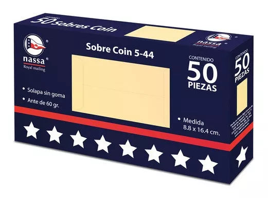 50 Sobres Coin 5-44 Nassa Color Manila Para Billetes De Dinero