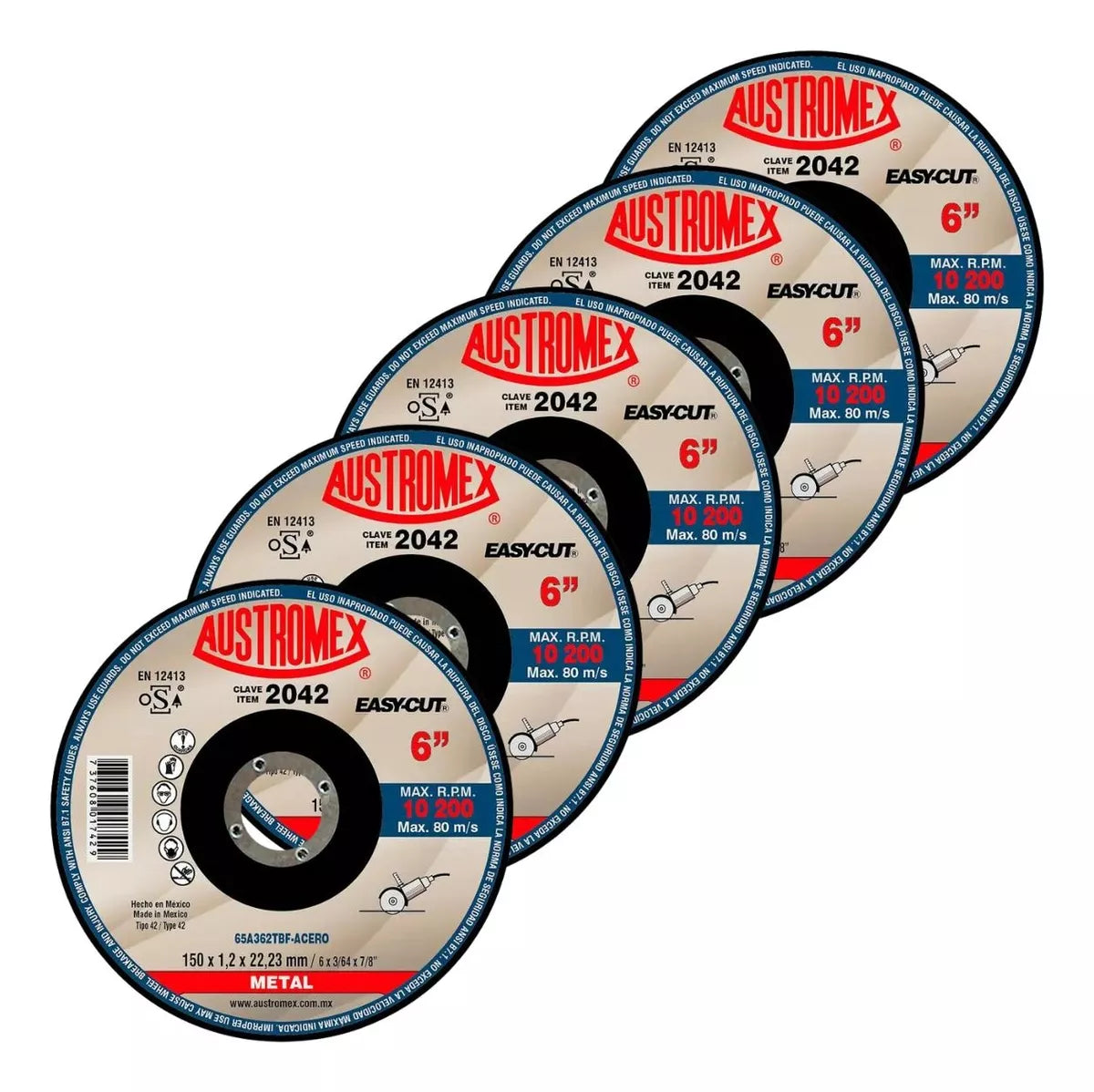 5pz Disco Corte Abrasivo 2042 Austromex Grano 36 6'' Metal