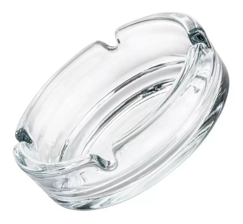 Set De 2 Cenicero Vidrio Fino Redondo Cristal Liso Grande