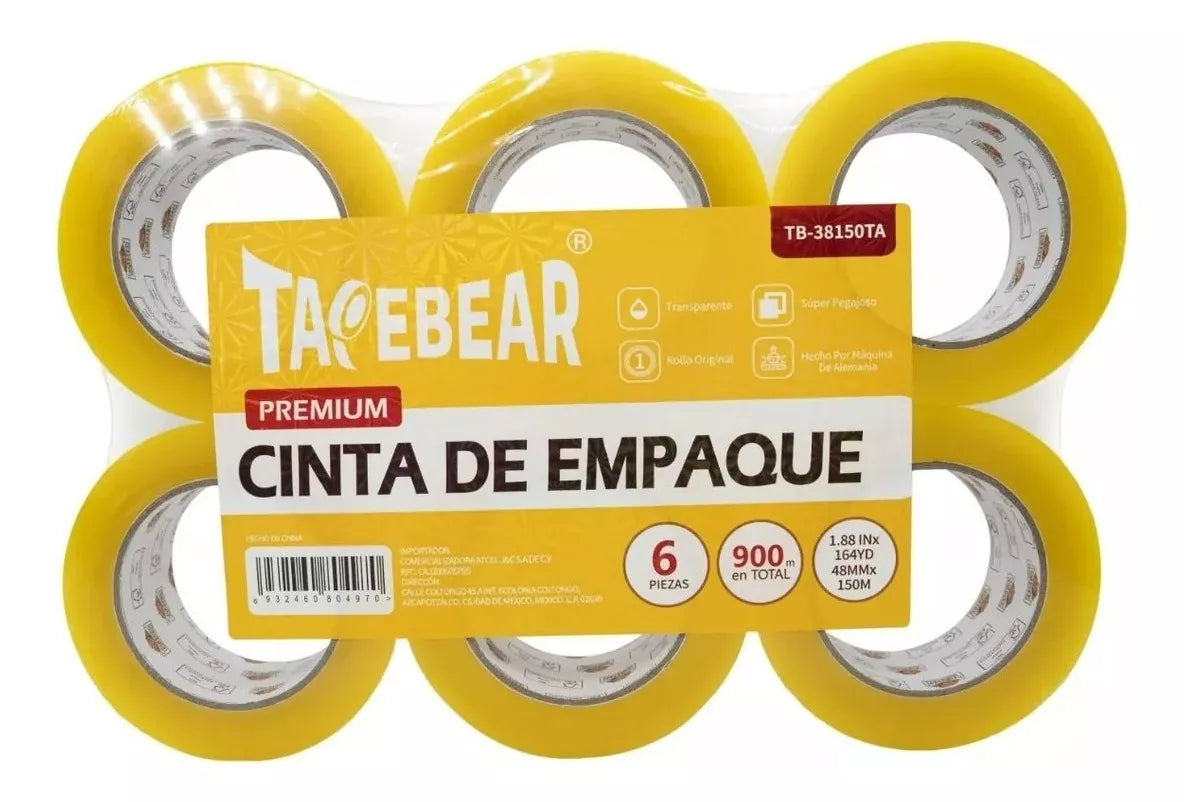 36pzs Cinta Transparente Empaque Tapebear 48mmx150m