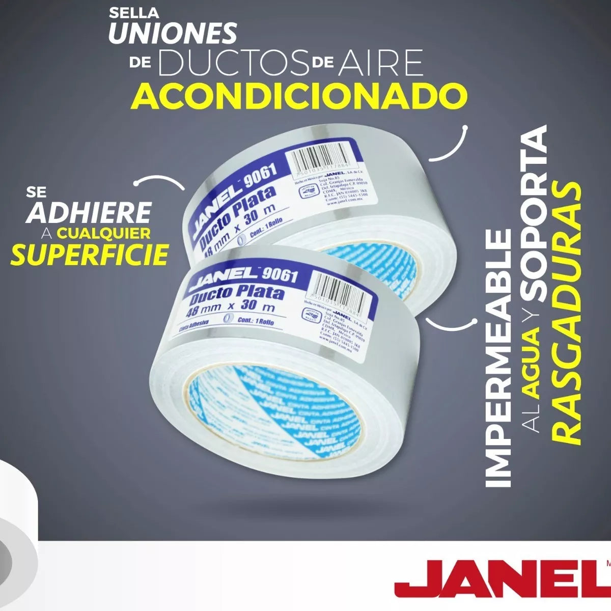 Cinta Adhesiva Ducto Plata Selladora 9061 48mm X 50m Janel