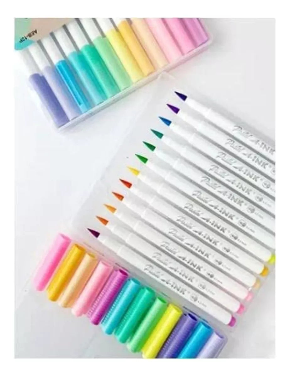 12 Plumones Marcadores A-ink Punta Tipo Pincel Color Pastel