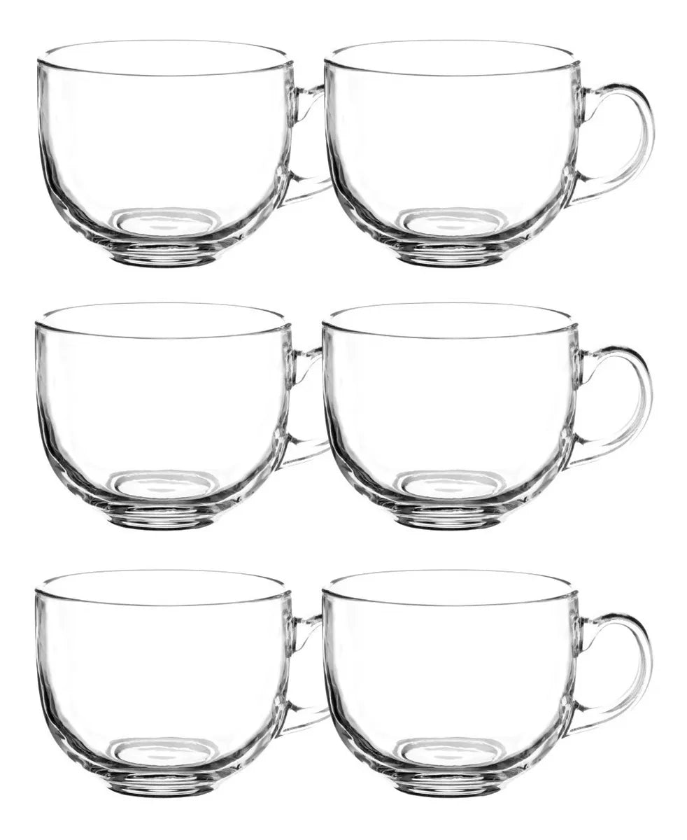 Juego 6 Tazas Café Te Grande Jumbo 500ml Vidrio Capuccino