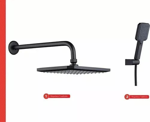 Set Regadera Cuadrada Meer Telefono Negro Mate 8 Pulgadas