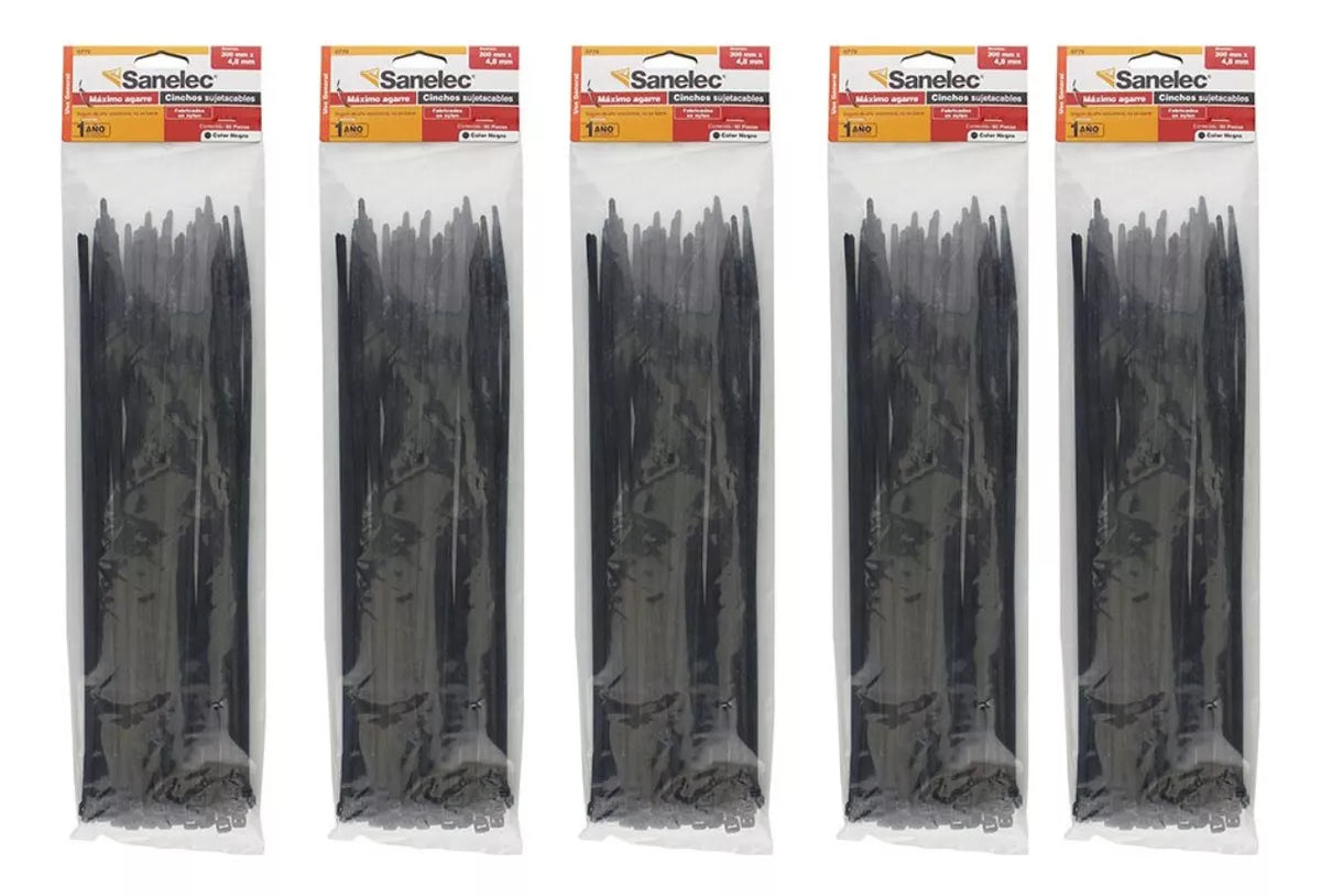 5 Bolsas Cincho Plastico Santul 4.8mm X 300mm Negro 250 Pzs