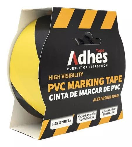 Cinta Advertencia Marcaje Adhes Negro/amarillo Pvc 33m