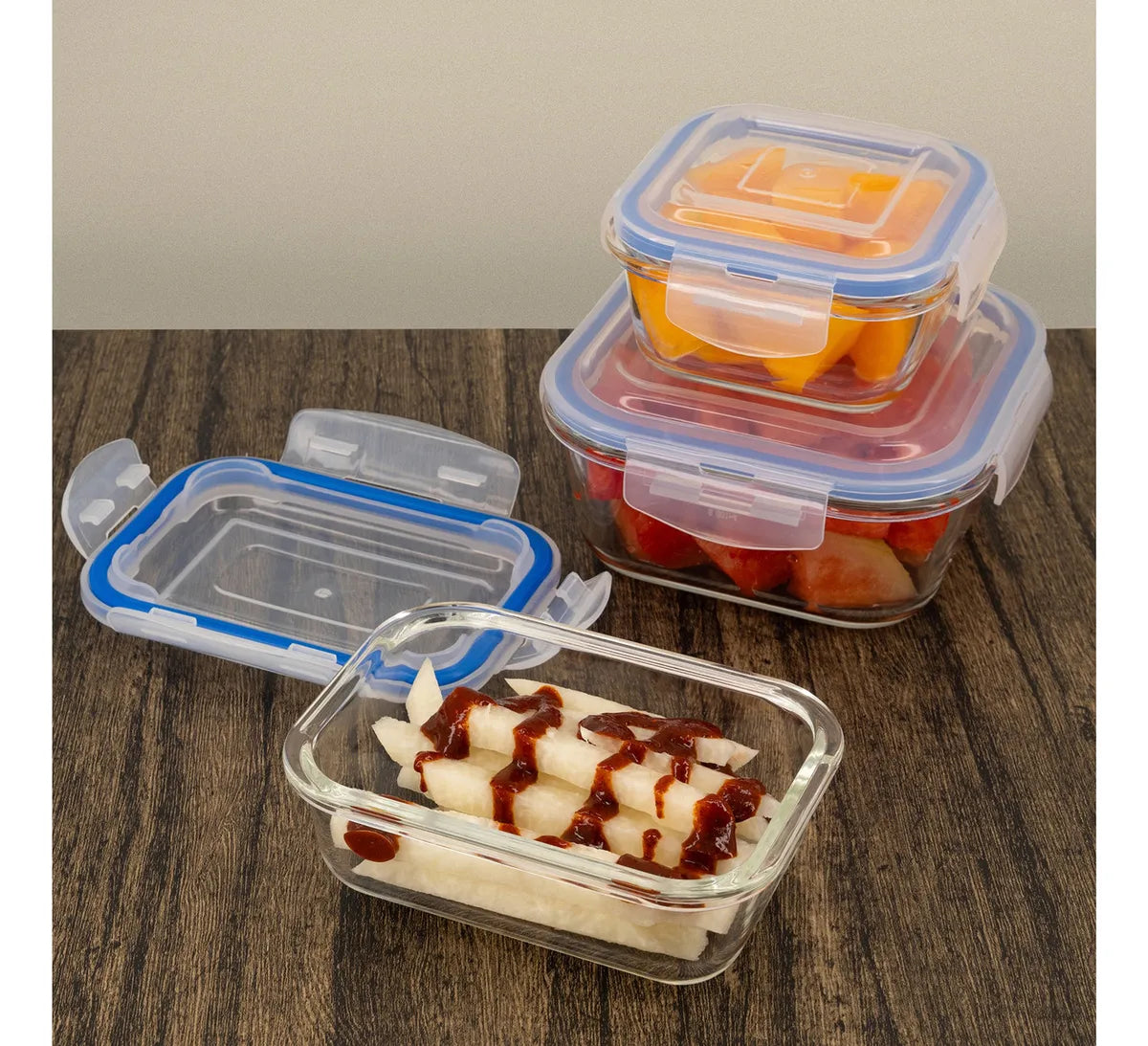 4 Contenedor Hermético Vittori Vidrio Cuadrado Grande 800 Ml