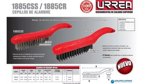 Cepillo Alambre Urrea Acero Inoxidable 4 X 16 Filas Pinceles