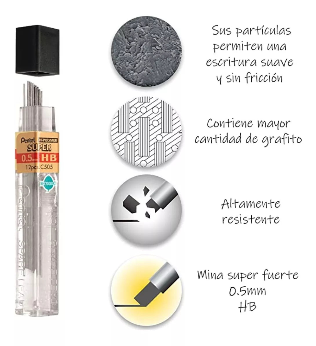 3 Minas Puntillas Lapicero Pentel Super Hi-polymer 0.5mm