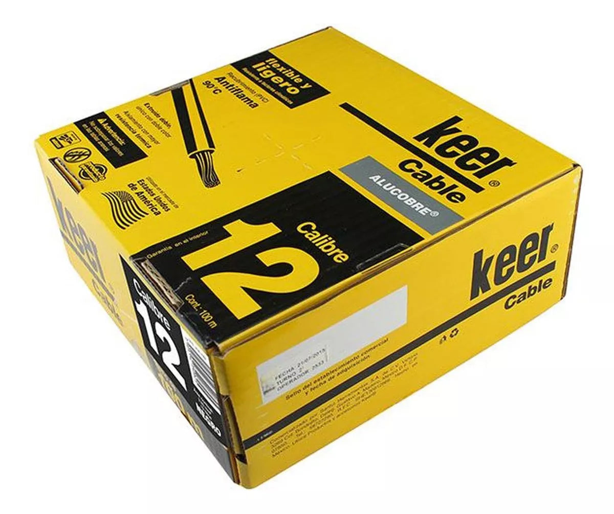 Cable Eléctrico Calibre 12 Keer Thw Unipolar Alucobre 100m Calibre 12 Negro