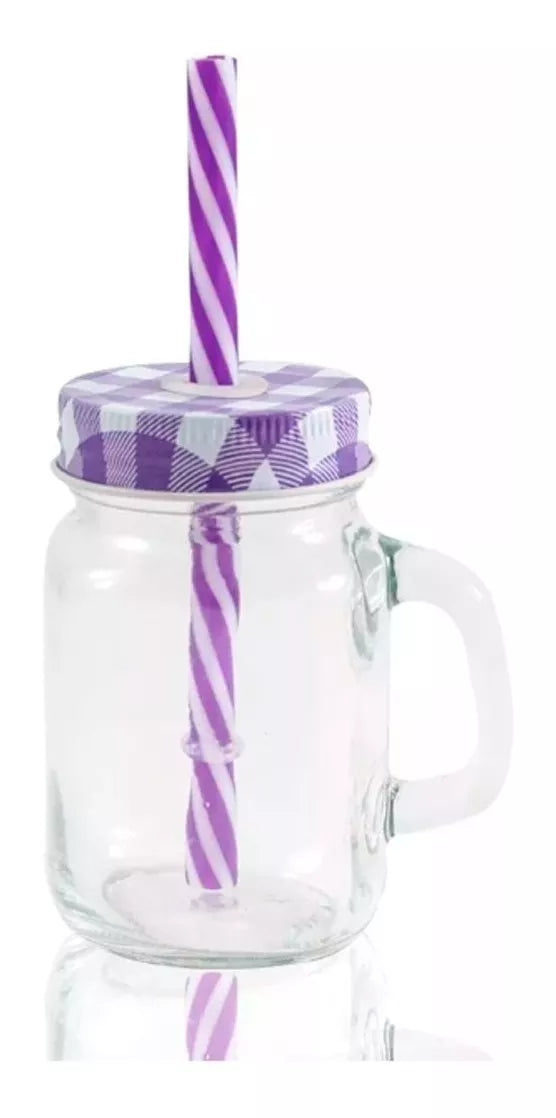 12 Mason Jars 4oz Mini Con Asa Frasco Tarro Vaso Tapa Popote