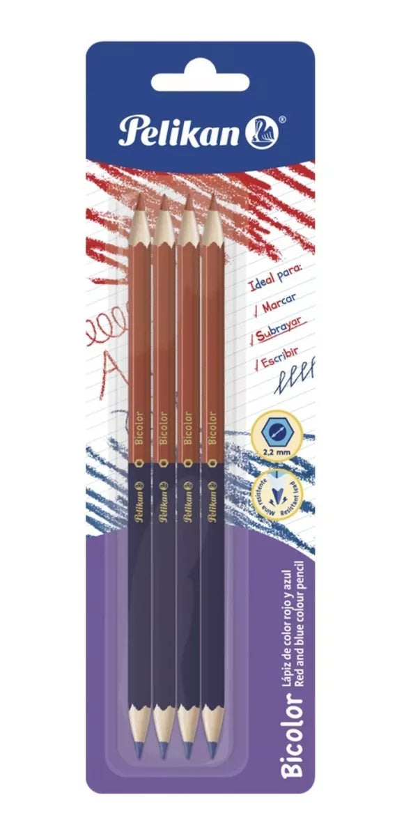 Lápices Duo Bicolor Azul Oscuro Rojo Carmín Pelikan 4 Piezas