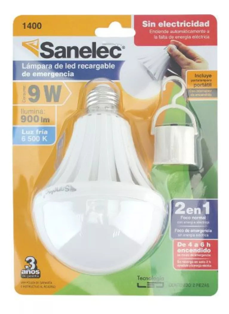 10 Pzs Foco Led Emergencia 9w Sanelec Luz Blanca 900 Lumen