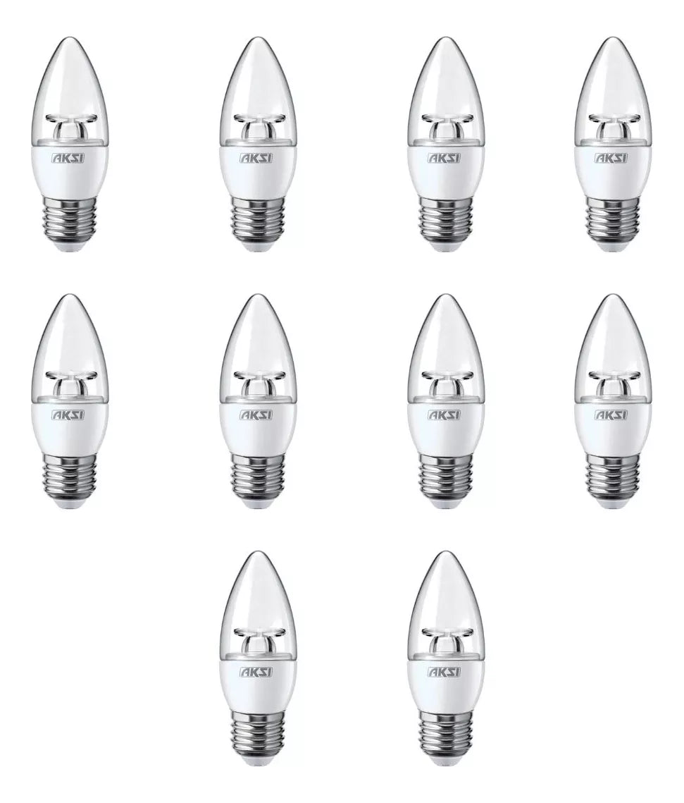 10 piezas Foco LED Vela Aksi 4w Base E27 Luz Blanca