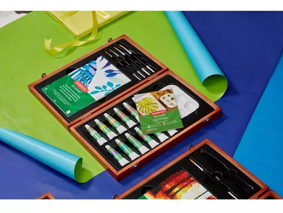 Caja de Madera Pintura Acuarela Derwent Academy 12ml Set 12 Piezas