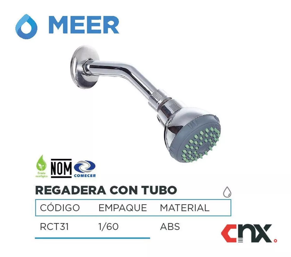 Regadera Tubo Meer Abs Plastica Cromada Color Plateado