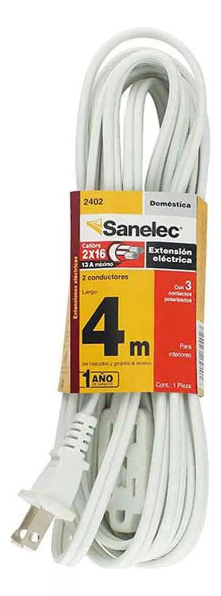 Extensión Blanca Contactos Polarizados 4m Santul Uso General