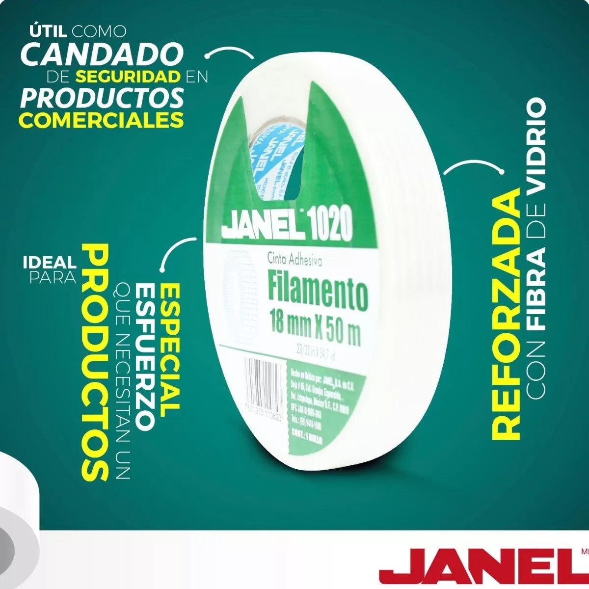 Rollo Cinta Filamento Mono Direccional 18mmx50m Janel