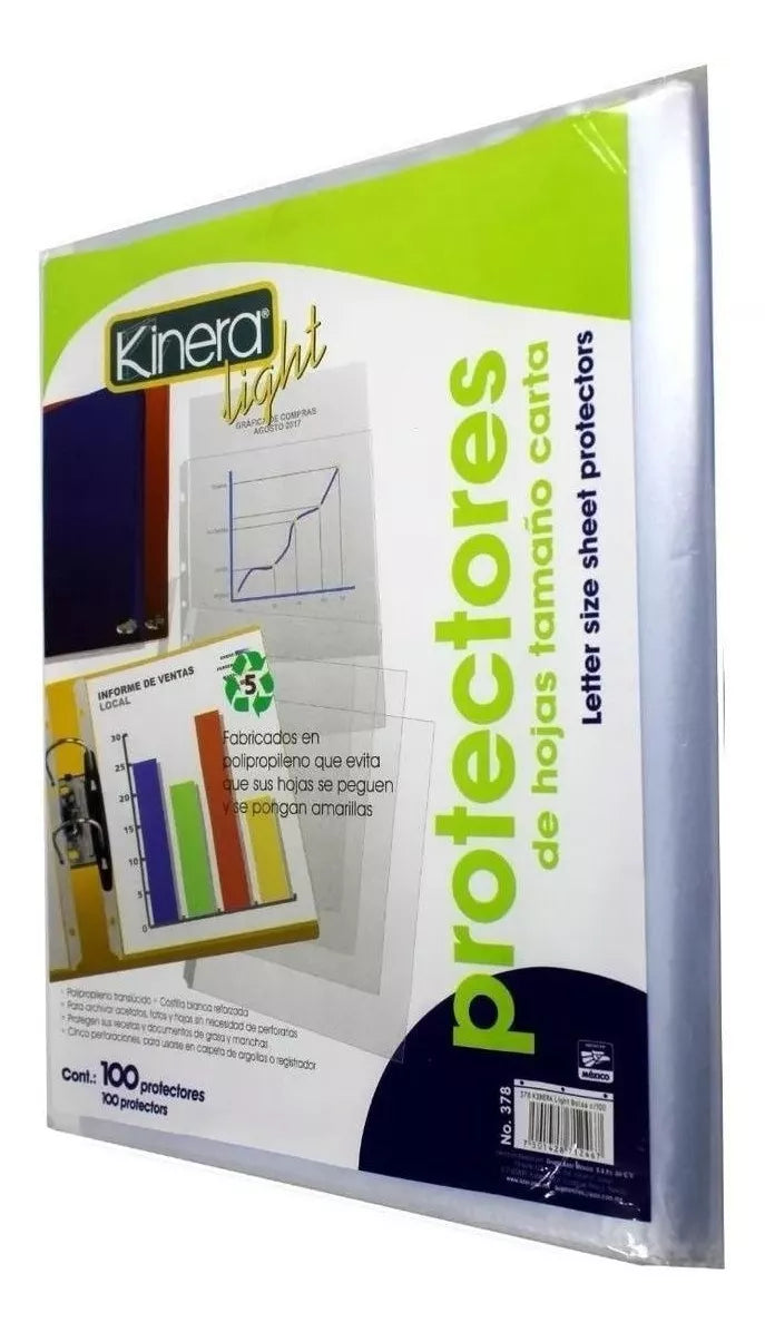 100 Pz Protector Hoja Light Kinera Tamaño Carta Translucido