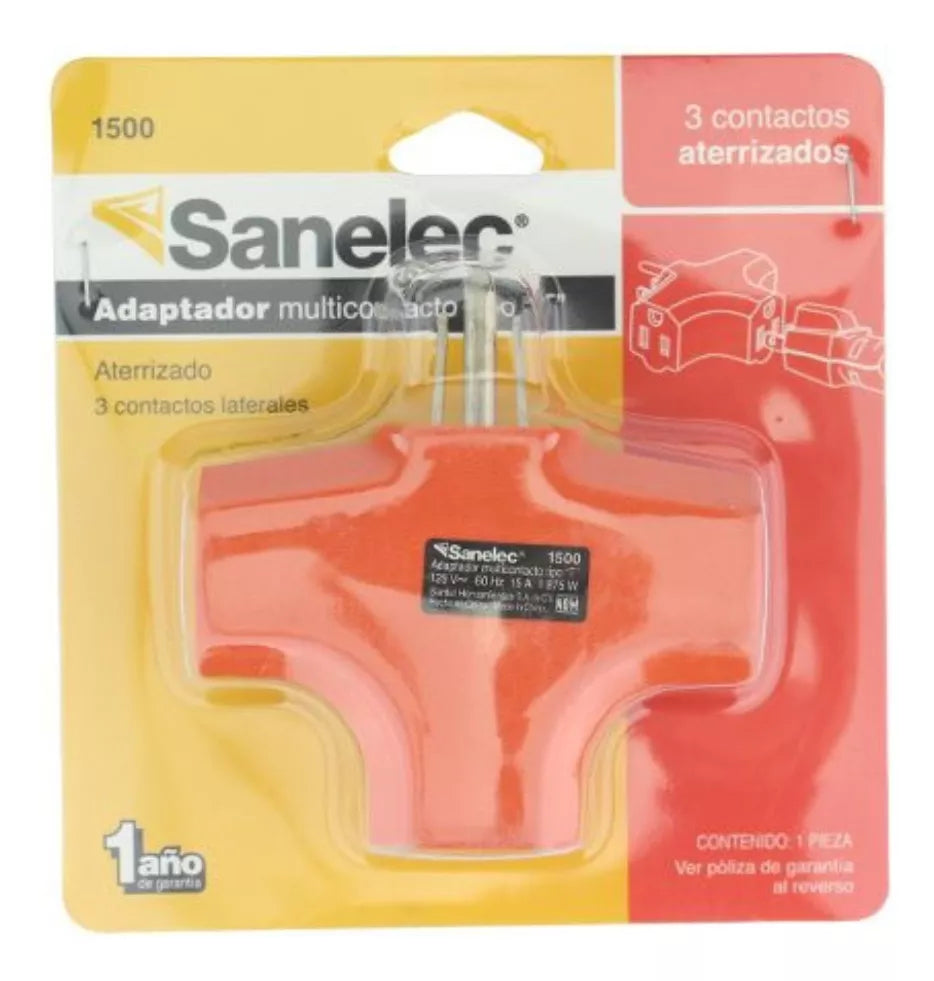 Adaptador Multicontacto Sanelec Aterrizado Tipo T 3 Contacto