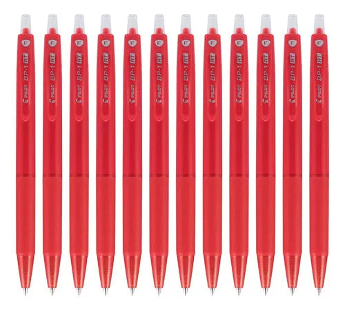 Caja 12 Bolígrafos Pilot Plumas Bp1 Rt Retráctil Punto Fino Color De La Tinta Color Color Del Exterior Rojo