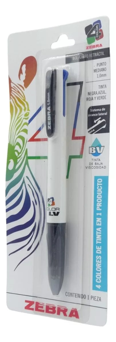 Bolígrafo Cuatricolor Cuatro Tintas En Uno Zebra Punto Medio Exterior Blanco