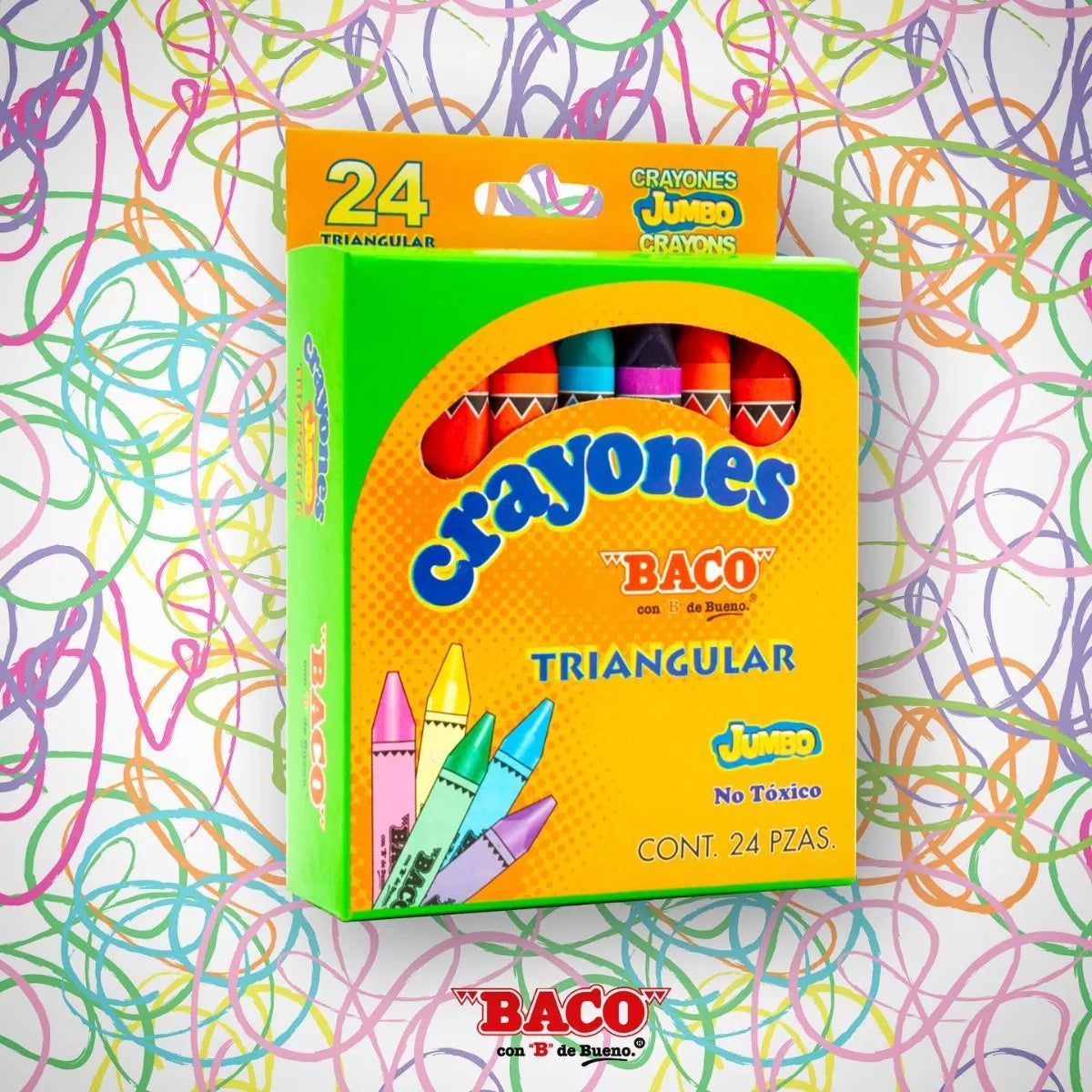 24 Crayones Jumbo Triangular Baco Escolares Dibujo Colorear