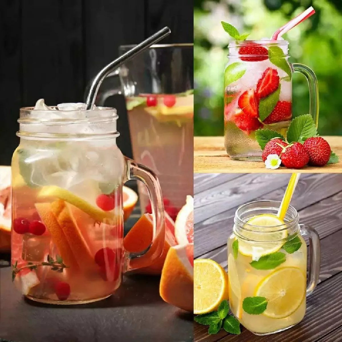 12pz Frasco Mason Jar Liso 480ml Tapa Popote Vidrio Colores