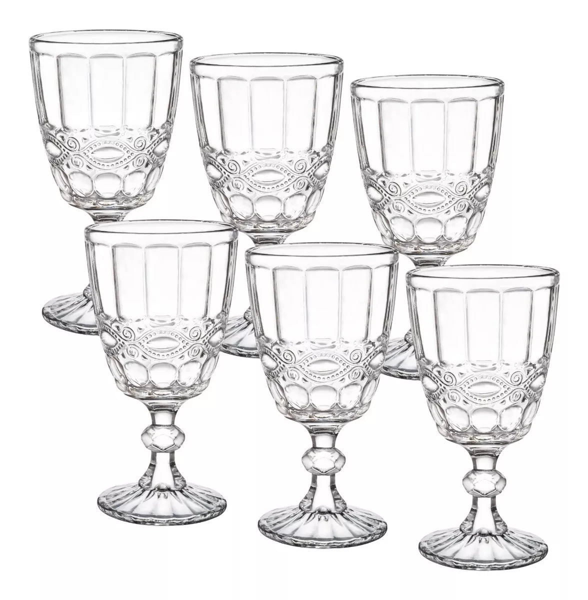 6 Copas Vino Tinto Blanco Vidrio Cortado Cristal Diamante
