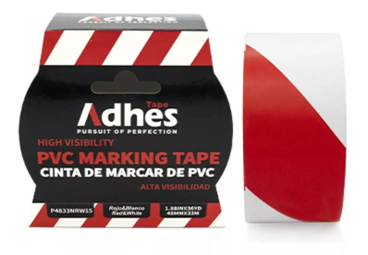 Cinta Delimitadora Adhesiva Pvc Adhes 4.8cmx33m Blanca/Rojo