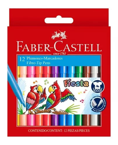 Plumones de Colores Faber Castell Fiesta Lavable 12 Pz - MarchanteMX
