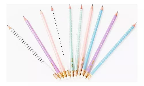10 Lapices Grafito Kiut Hb #2 Exterior Pastel Redondos Goma