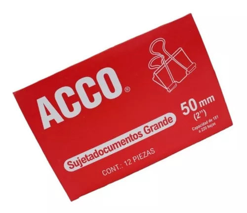 Clip Sujeta Documentos Acco Grande 50mm Caja 12 Piezas