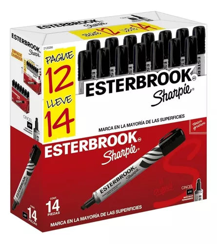 14 Marcadores Permanentes Color Negro Esterbrook Sharpie