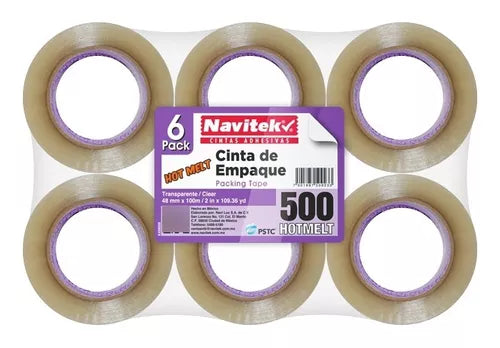 6pzs Cinta Empaque Transparente Navitek 48mm X 150m Hotmelt