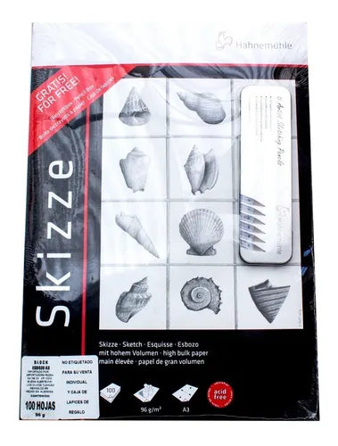 Block Dibujo Sketchbook A3 100 Hojas + Caja Lápices Diseño
