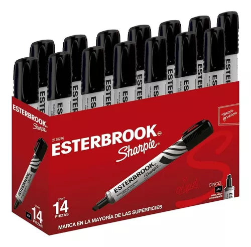 14 Marcadores Permanentes Color Negro Esterbrook Sharpie