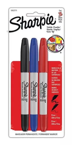 Marcador Permanente Sharpie Doble Punta Colores Surtidos 3 Piezas