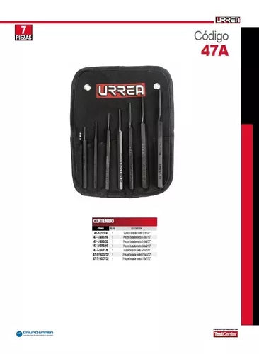 7 Piezas Punzones Botadores Rectos Urrea