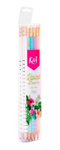 10 Lapices Grafito Kiut Hb #2 Exterior Pastel Redondos Goma