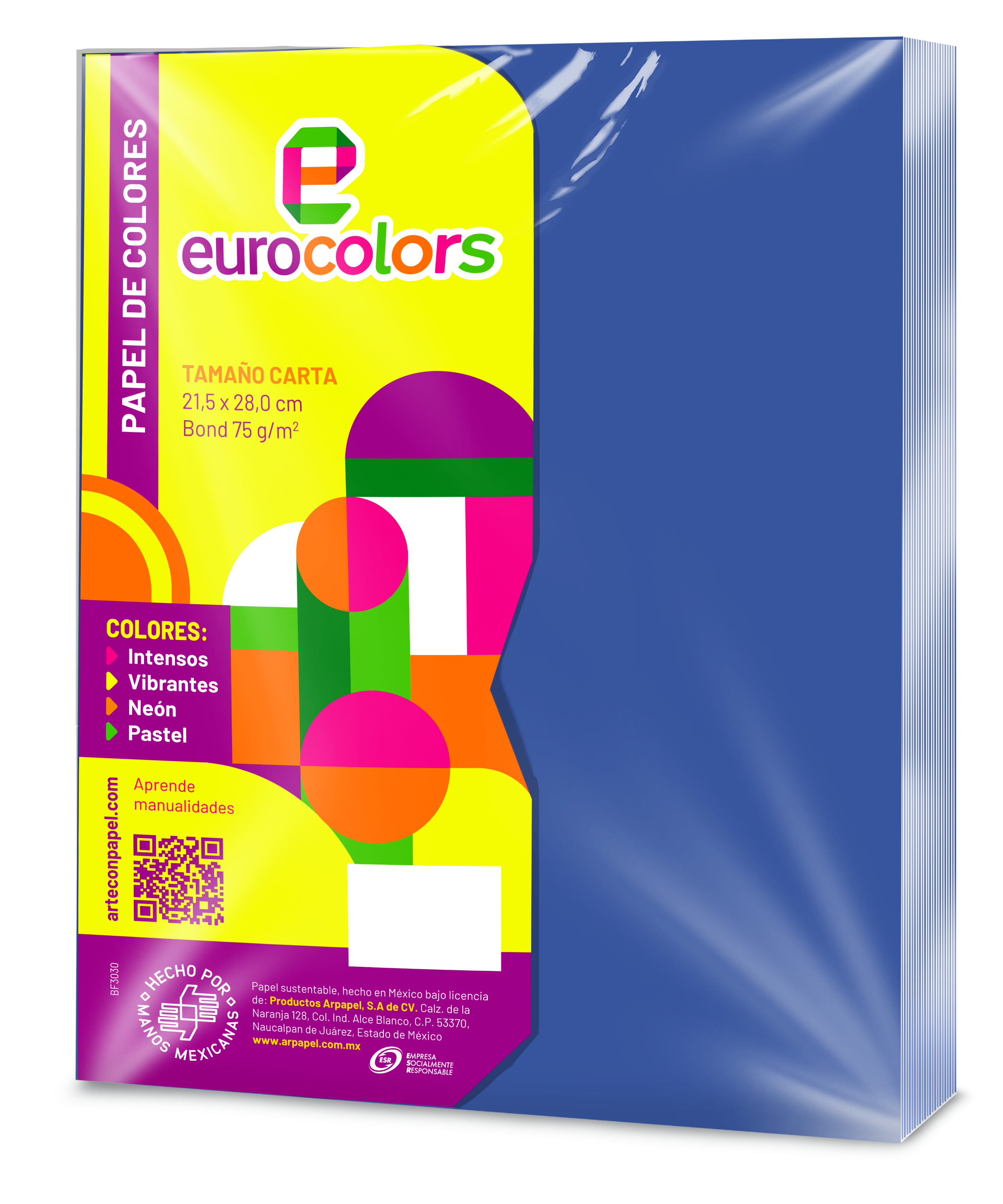 100 Hojas Colores Tamaño Carta Eurocolors Color Azul
