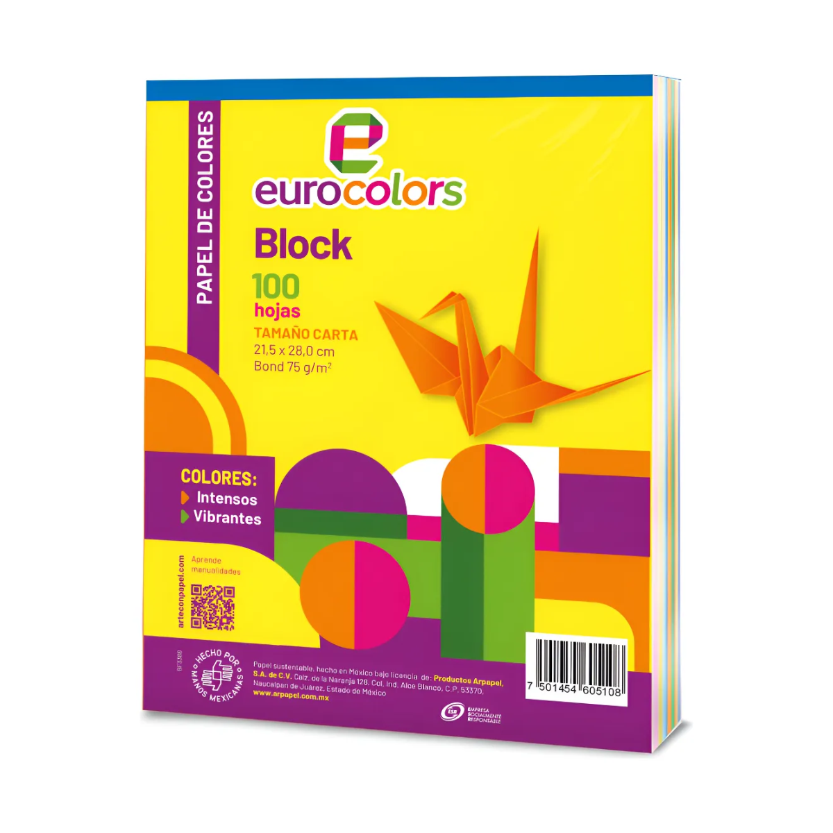 100 Hojas Block Eurocolors Colores Tamaño Carta Multicolor Arcoíris