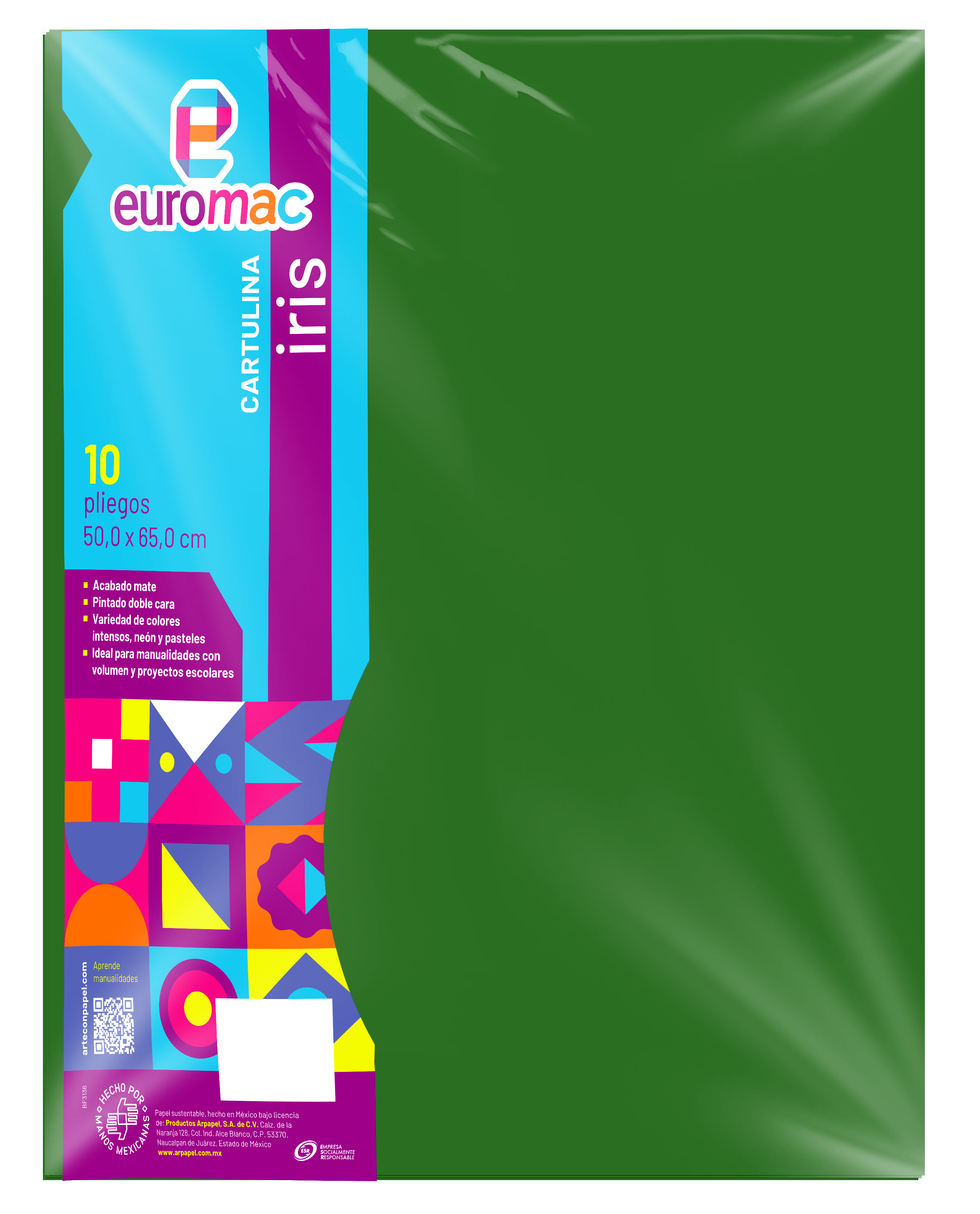 10 Pliegos Cartulina Iris Euromac 50X65 Color Verde