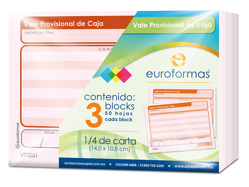 3 Blocks Vale Provisional Caja Euroformas 1/4 Carta 50h C/u