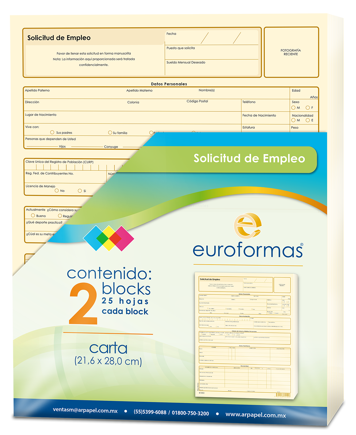 2 Block Solicitud Empleo Euroformas C/u 25h Tamaño Carta