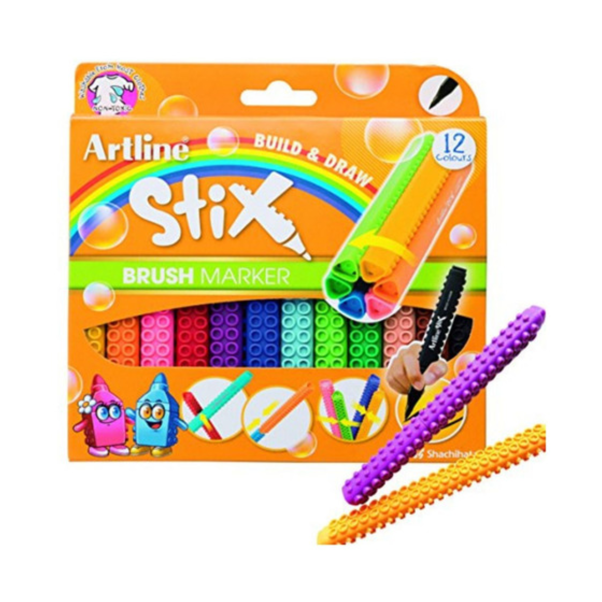 12 Plumones Marcadores Colores Artline Stix Brush Marker