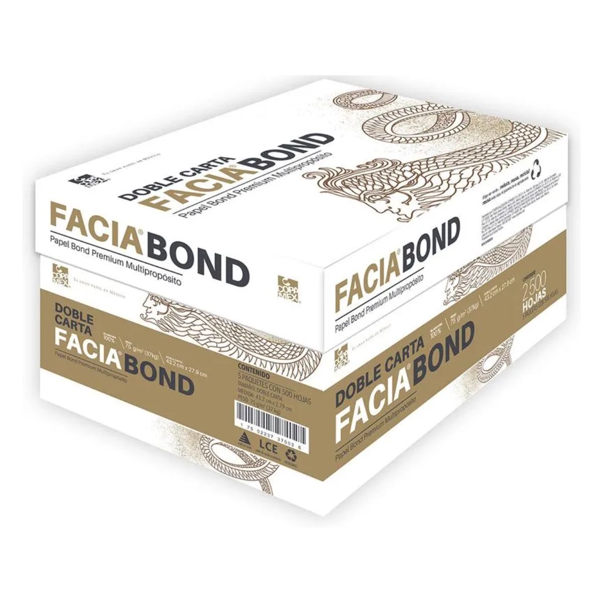 Caja 2500 Hojas Papel Facia Bond Doble Carta 75g Blanco