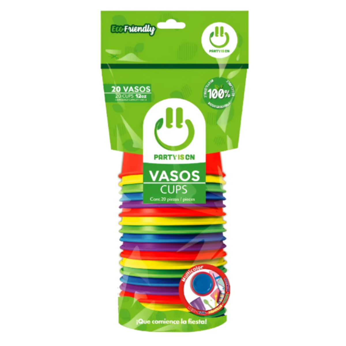 20pz Vasos Plástico Colores Party Is On 12 Oz Fiestas Color